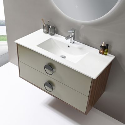 Meuble de salle de bain simple vasque 100cm bois et vert avec miroir LED LuxuryBain-