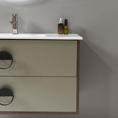 Meuble de salle de bain simple vasque 100cm bois et vert avec miroir LED LuxuryBain-