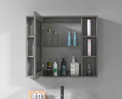 Meuble de salle de bain simple vasque 100cm gris effet bois avec miroir et colonne de rangement LB-8400 LuxuryBain-