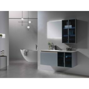 Meuble de salle de bain simple vasque 120cm gris et effet marbre gris avec miroir LED à intensité variable LB-8500 LuxuryBain-