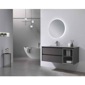 Meuble de salle de bain simple vasque 120cm gris et effet marbre gris avec miroir LED LB-8477G LuxuryBain-