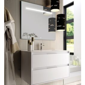 Meuble de salle de bain simple vasque - 2 tiroirs - IRIS et miroir Led STAM - blanc - 80cm