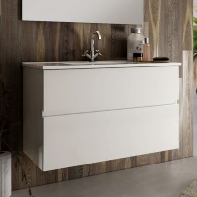 Meuble de salle de bain simple vasque - 2 tiroirs - MIG et miroir Led VELDI - blanc - 100cm