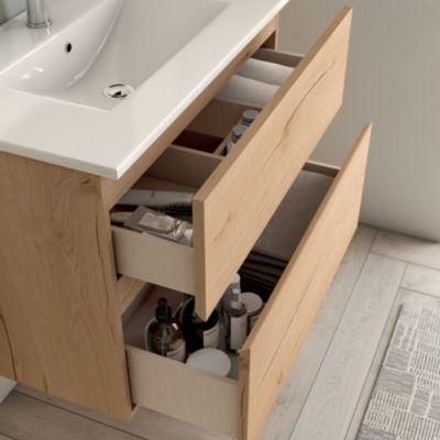 Meuble de salle de bain simple vasque - 2 tiroirs - MIG et miroir Led VELDI - blanc - 100cm
