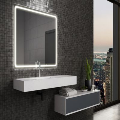 Meuble de salle de bain simple vasque - 2 tiroirs - MIG et miroir Led VELDI - blanc - 100cm