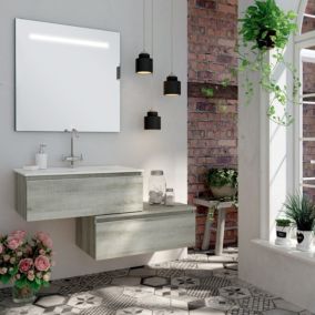 Meuble de salle de bain simple vasque -  2 tiroirs - PENA et miroir Led STAM - Coral - 120cm