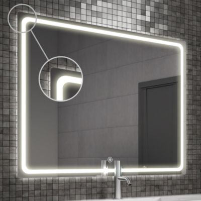 Meuble de salle de bain simple vasque - 3 tiroirs - PALMA et miroir Led VELDI - bambou (chêne clair) - 100cm