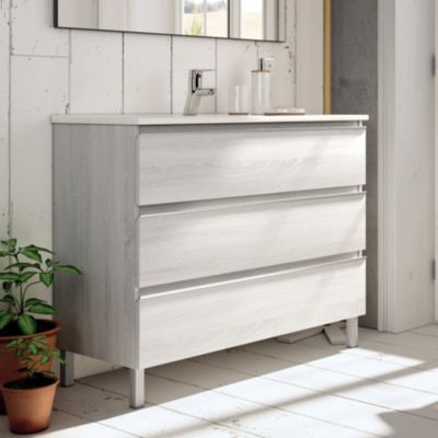 Meuble de salle de bain simple vasque - 3 tiroirs - PALMA et miroir Led VELDI - hibernian (bois blanchi) - 80cm