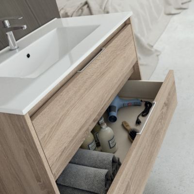 Meuble de salle de bain simple vasque - 3 tiroirs - TIRIS 3C et miroir Led STAM - blanc - 100cm
