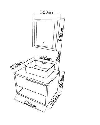 Meuble de salle de bain simple vasque 60cm bois et blanc avec miroir LED LB-8153-60 LuxuryBain-