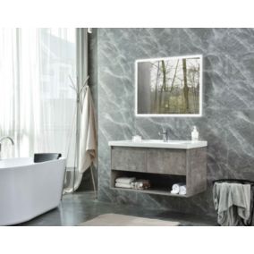 Meuble de salle de bain simple vasque 80cm gris béton avec miroir LED à intensité variable LB-8152-80 LuxuryBain-