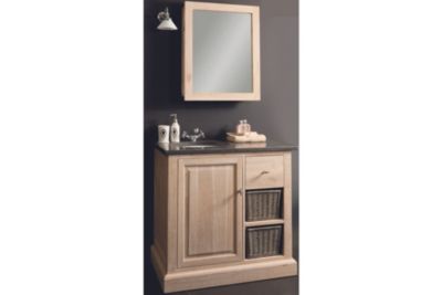 Meuble de salle de bain simple vasque chêne blanchi et pierre L90 - VÉRONE