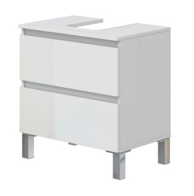 Meuble de salle de bain sous évier 60 cm avec 2 tiroirs coloris blanc  - Longueur 60 x Profondeur 40 x Hauteur 63 cm