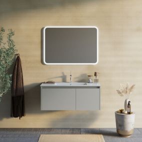 Meuble de salle de bain suspendu 100cm avec porte et tiroir en sable mat - monaco