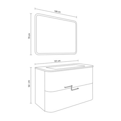 Meuble De Salle De Bain Suspendu 100Cm Avec Tiroirs Blanc Brillant Et Lavabo Noir - Hollywood