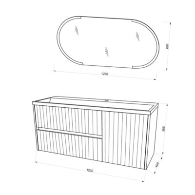 Meuble De Salle De Bain Suspendu 120 Cm Chêne Doré Canné, Miroir Ovale Led Tactile 120X60 Cortina