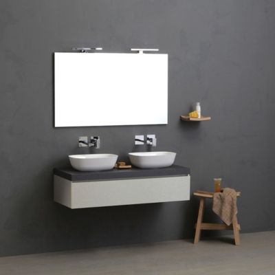 Meuble De Salle De Bain Suspendu 120Cm Avec Tiroir Gris Perle, Dessus Anthracite, 2 Lavabos En Résine Et Miroir - Valentina