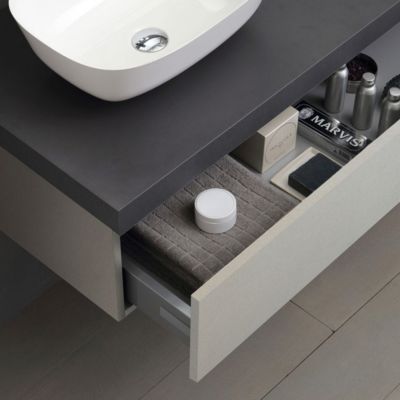 Meuble De Salle De Bain Suspendu 120Cm Avec Tiroir Gris Perle, Dessus Anthracite, 2 Lavabos En Résine Et Miroir - Valentina