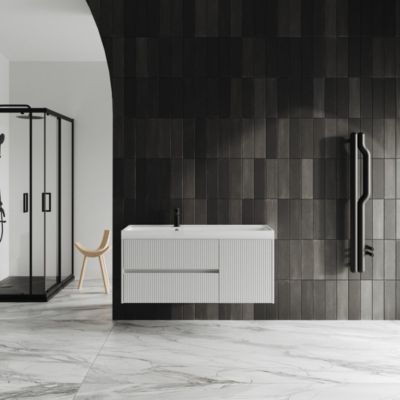 Meuble De Salle De Bain Suspendu 120Cm Blanc Canné Sans Miroir Cortina