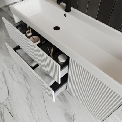 Meuble De Salle De Bain Suspendu 120Cm Blanc Canné Sans Miroir Cortina