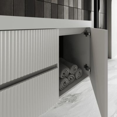 Meuble De Salle De Bain Suspendu 120Cm Blanc Canné Sans Miroir Cortina