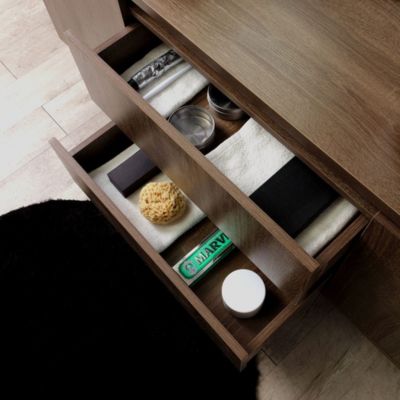 Meuble De Salle De Bain Suspendu 150 Cm 2 Portes + 2 Tiroirs Noyer Avec 2 Lavabos À Poser - Sienne