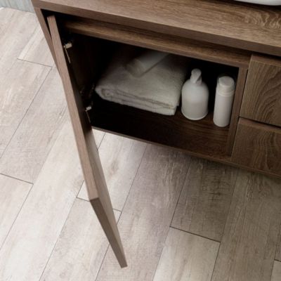Meuble De Salle De Bain Suspendu 150 Cm 2 Portes + 2 Tiroirs Noyer Avec 2 Lavabos À Poser - Sienne