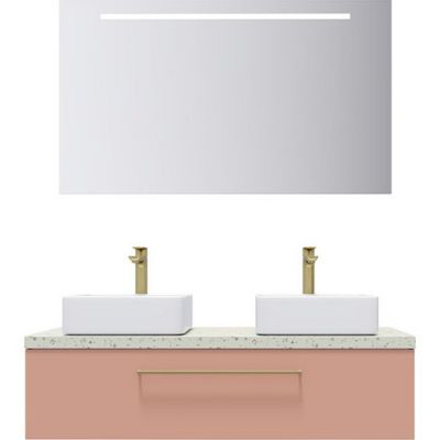 Meuble de salle de bain suspendu 2 vasques à poser 120cm 1 tiroir Abricot + miroir - Glasgow