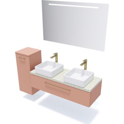 Meuble de salle de bain suspendu 2 vasques à poser 120cm 1 tiroir Abricot + miroir - Glasgow