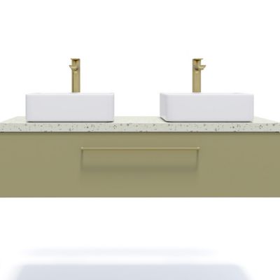 Meuble de salle de bain suspendu 2 vasques à poser 120cm 1 tiroir Vert olive - Glasgow