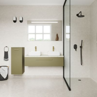 Meuble de salle de bain suspendu 2 vasques à poser 120cm 1 tiroir Vert olive - Glasgow