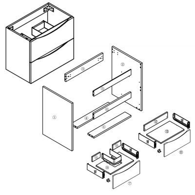 Meuble de salle de bain suspendu 60 cm, 2 tiroirs, avec vasque blanche,MDF chêne