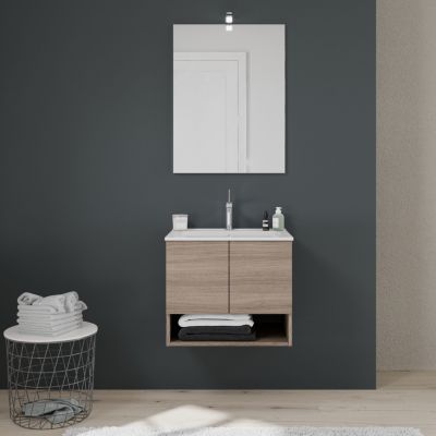 Meuble De Salle De Bain Suspendu 60Cm, 2 Portes En Chêne Naturel, Venezia