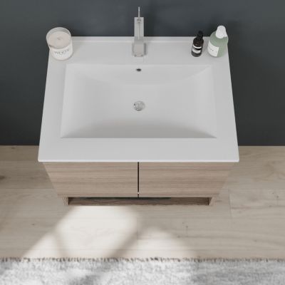 Meuble De Salle De Bain Suspendu 60Cm, 2 Portes En Chêne Naturel, Venezia
