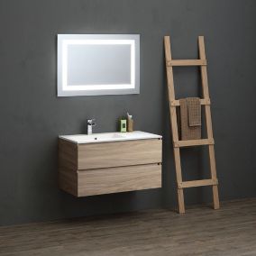 Meuble de salle de bain suspendu 90 cm avec lavabo vasque à gauche et miroir à led - valentina