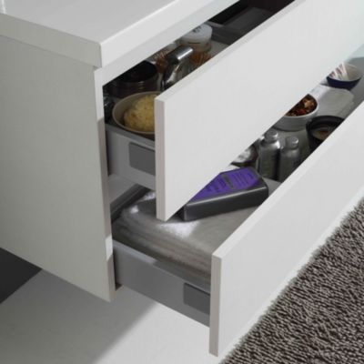 Meuble De Salle De Bain Suspendu 90Cm 2 Tiroirs Blanc Forêt, Lavabo À Gauche, Miroir 90X70 - Manhattan