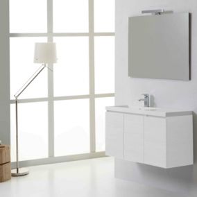 Meuble de salle de bain suspendu 90cm 3 portes blanc forêt