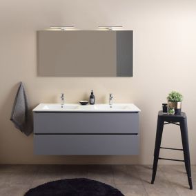 Meuble De Salle De Bain Suspendu Avec 2 Tiroirs Et Double Lavabo De 120 Cm En Gris