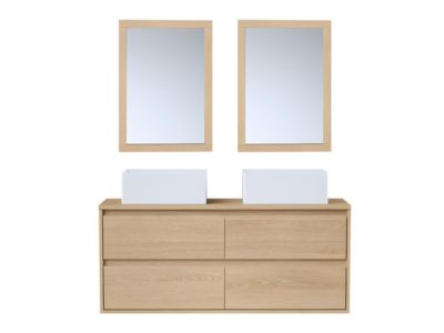 Meuble de salle de bain suspendu avec double vasque à poser et miroir - Placage chêne - 120 cm - MILIPAM