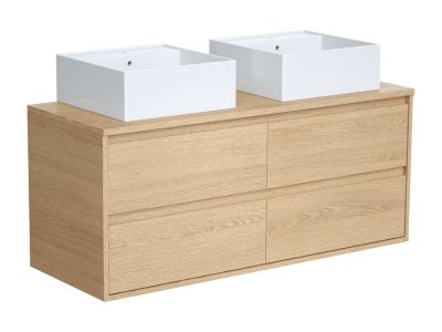 Meuble de salle de bain suspendu avec double vasque à poser - Placage chêne - 120 cm - MILIPAM