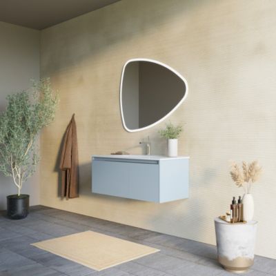Meuble De Salle De Bain Suspendu Avec Lavabo 100Cm Bleu Mat, Miroir À Led - Monaco