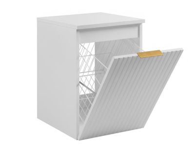 Meuble de salle de bain suspendu avec panier, Blanc / plan Blanc, poignée dorée, 40 x 46 x 58,6 cm