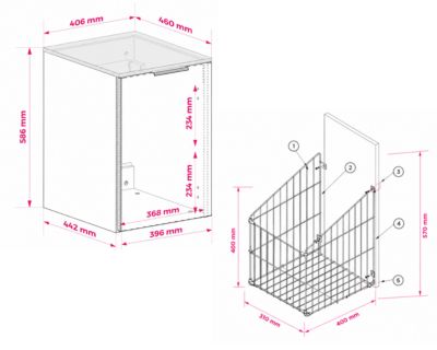 Meuble de salle de bain suspendu avec panier, Cachemire / plan Cachemire, poignée argentée, 40 x 46 x 58,6 cm