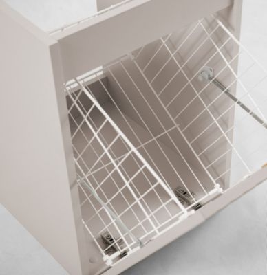 Meuble de salle de bain suspendu avec panier, Cachemire / plan Cachemire, poignée argentée, 40 x 46 x 58,6 cm