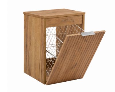 Meuble de salle de bain suspendu avec panier, Chêne craft / plan Chêne craft, poignée argentée, 40 x 46 x 58,6 cm