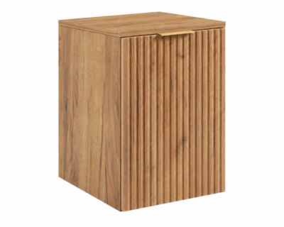 Meuble de salle de bain suspendu avec panier, Chêne craft / plan Chêne craft, poignée dorée, 40 x 46 x 58,6 cm