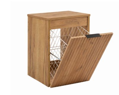 Meuble de salle de bain suspendu avec panier, Chêne craft / plan Chêne craft, poignée noire, 40 x 46 x 58,6 cm
