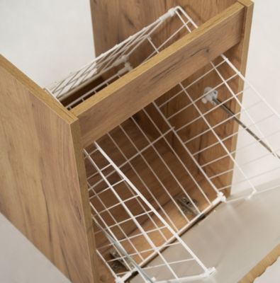 Meuble de salle de bain suspendu avec panier, Chêne craft / plan Chêne craft, poignée noire, 40 x 46 x 58,6 cm