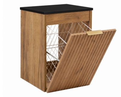 Meuble de salle de bain suspendu avec panier, Chêne craft / plan Noir, poignée dorée, 40 x 46 x 58,6 cm