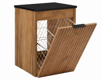 Meuble de salle de bain suspendu avec panier, Chêne craft / plan Noir, poignée noire, 40 x 46 x 58,6 cm